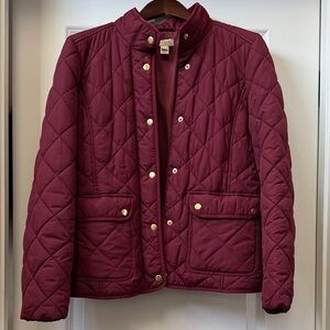 J. Crew Burgundy Quilted Puffer Jacket with Gold Buttons